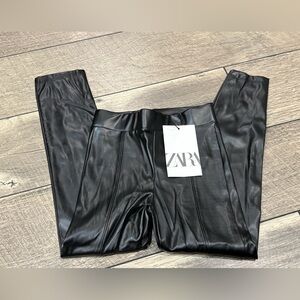 New Zara Kids Black Faux Leather Skinny Pants Size 6